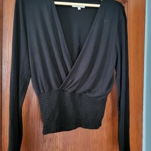 Z Supply Black Long Sleeve Wrap Blouse